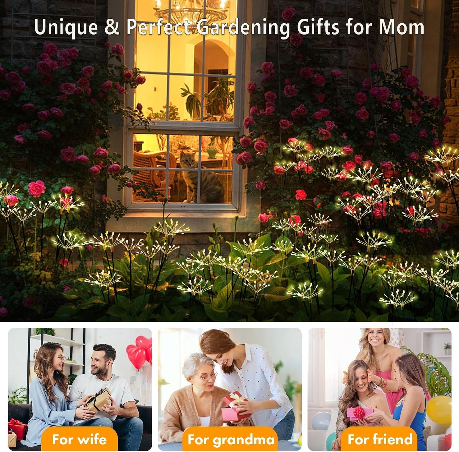 Solar Garden Lights with Flashing and Steady Lighting 2 Modes, 120 LED Wick Garden Lights for Outdoor Yards, Paths, Patio and Holiday Decorations, Warm White (2 Pack) image number 5