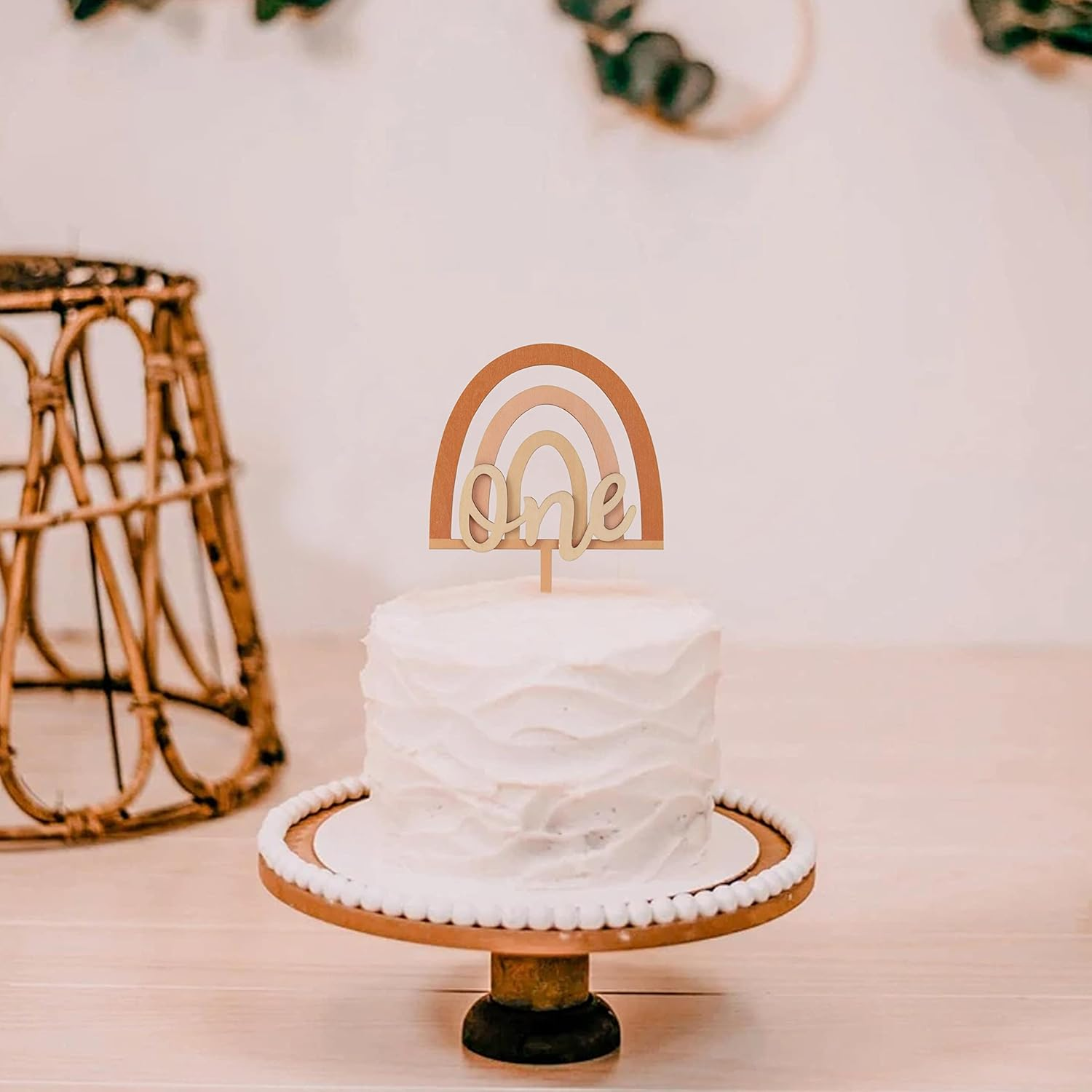 Boho Rainbow Cake Topper Wood One Birthday Topper - Boy Girl 1St Birthday Cake Topper - First Birthday Decor Cake Smash (BOHO ONE CT) image number 4