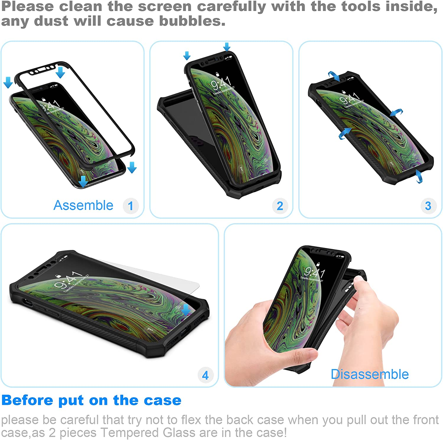 Oretech Designed for Iphone X/Iphone Xs Case with [2 X Tempered Glass Screen Protector] [Full Camera Lens Protection] Square Edge Shockproof Anti-Slip Phone Case Cover for Iphone X/XS Case-5.8" Black image number 1