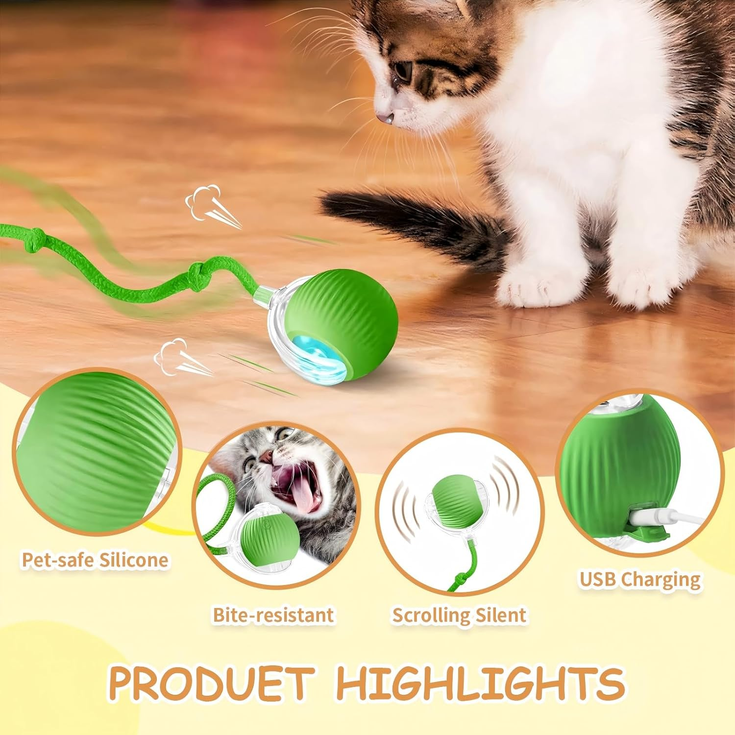 Cat'S Toy, Interactive Cat & Dog Toys for Indoor, 2025 New Agility Move Cat Balls, Automatic Cat/Kitten Toys for Bored Indoor Adult Cats, Motion Activated Cat Balls, Cat'S Favorite Gift (Green) - Green image number 2