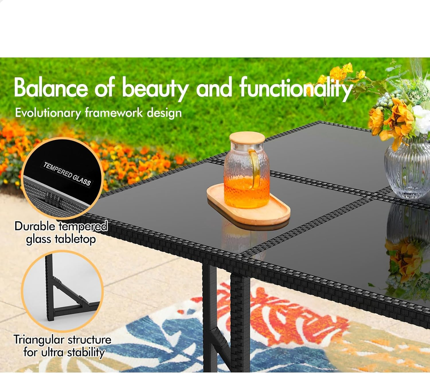 ALFORDSON 9Pcs Outdoor Dining Set Patio Furniture Garden Armchair, PE Wicker Rattan Lounge Chair and Glass Top Table with Steel Frame & Cushions, Uv-Resistant Conversation Sofa Set with Storage Cover image number 1