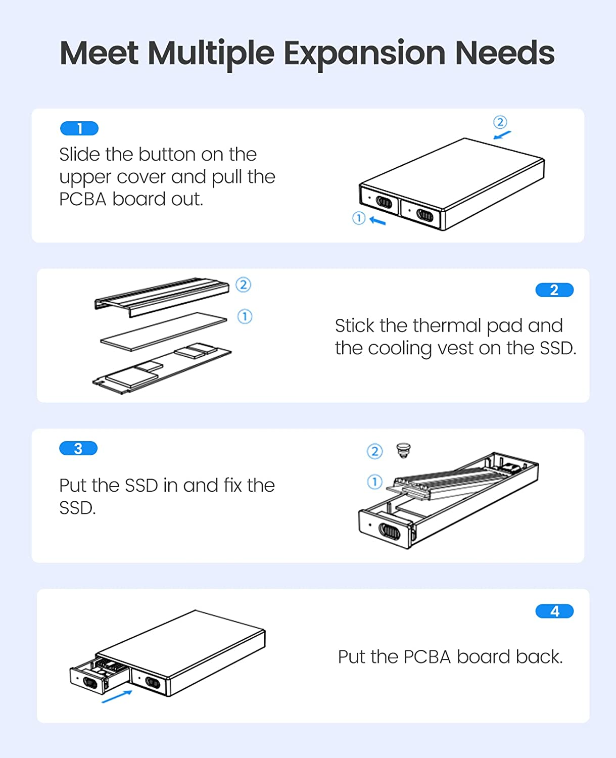 ORICO Dual M.2 Nvme SSD Enclosure, USB C to M2 Adapter for M Key Pcie 2230/2242/2260/2280 M.2 Ssds,Tool-Free Installation Aluminum M.2 Reader Support Trim and UASP up to 2X4Tb-Am2-2N image number 1