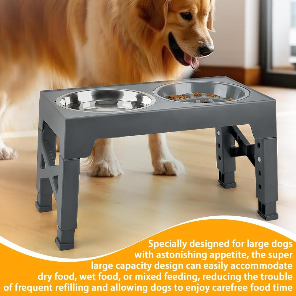 Elevated Dog Bowls for Large Dogs, Raised Dog Bowl Stand with Slow Feeder Bowl & 2 Stainless Steel Dog Food Bowls, 5 Heights Adjustable for Small Medium Large Dogs and Pets image number 6