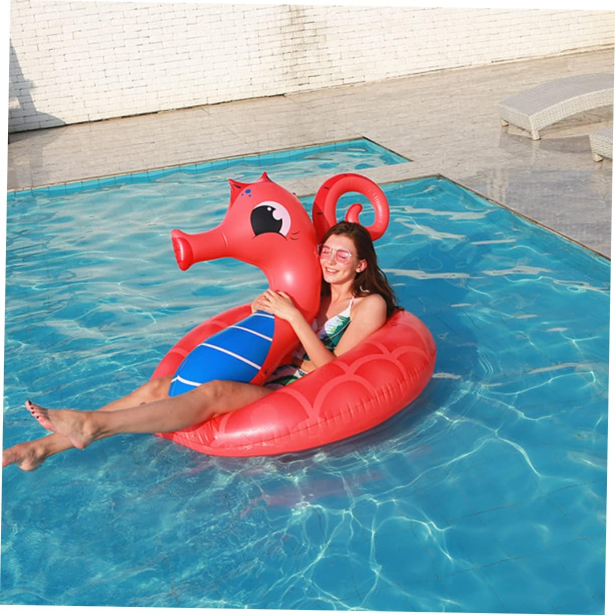 Ibasenice Inflatable Sea Horse Swimming Mouth for Adults Boys and Girls Pool Beach Fun image number 3