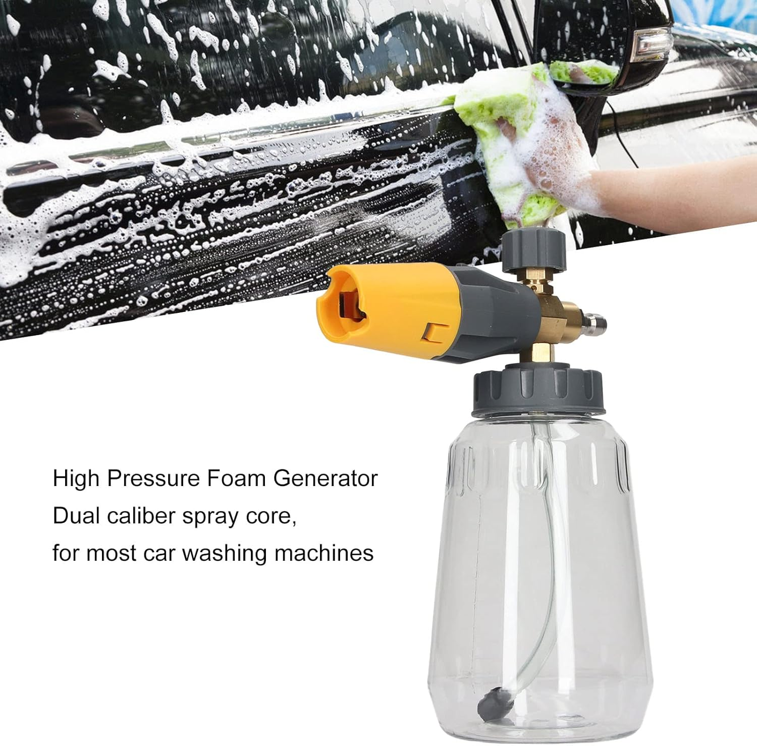 Car Wash Foam Gun, 4000PSI Adjustable Hand Pressure Snow Foam Sprayer Car Wash Professional Car Foam Blaster with 1/4 Inch Quick Connector, 1L, Transparent, Rotatable Nozzle (Yellow) image number 6