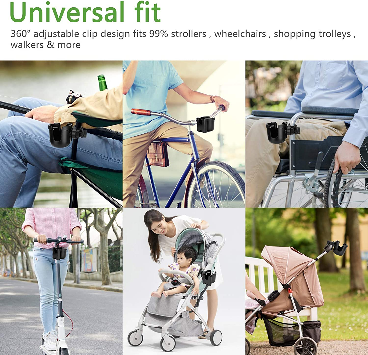 Universal Stroller Cup Holder, 2 in 1 Drink Holder with Phone Holder for Uppababy, Nuna,Buggy Pushchair, Wheelchair, Walker, Bike, Scooter(Black) image number 1