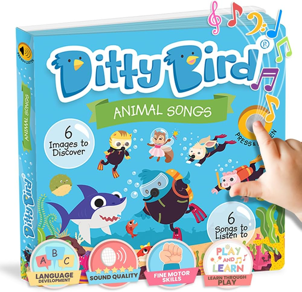 Ditty Bird | Animal Songs Book for Toddlers | USB-C Rechargeable Interactive Sound Books with Baby Shark & More | Musical Toy for 1-3 Year Olds | Sturdy Sensory Gift for Baby image number 3