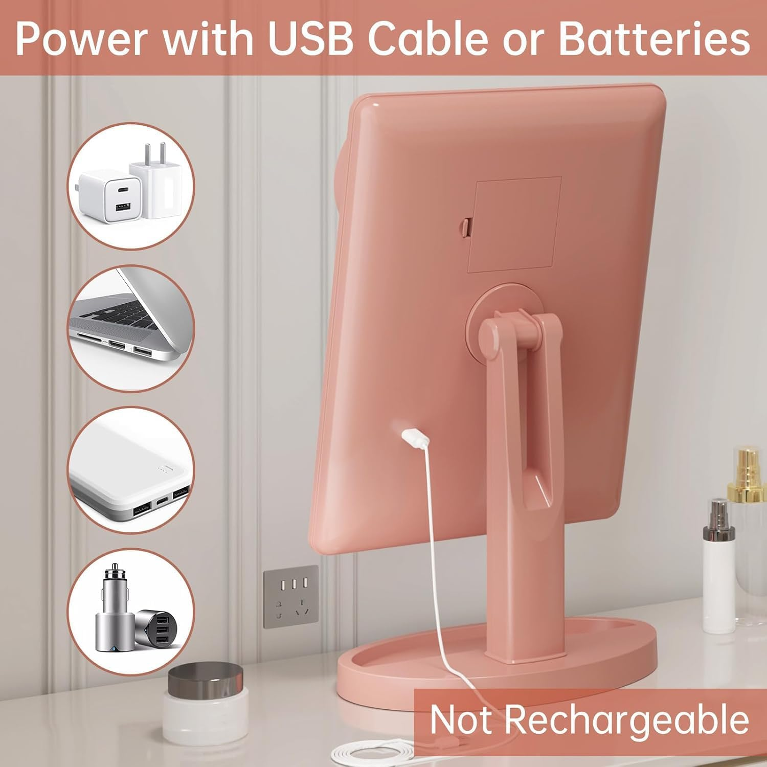 Large Lighted Vanity Makeup Mirror (X-Large Model), Funtouch Light up Mirror with 35 LED Lights, Touch Screen and 10X Magnification Mirror, 360&deg; Rotation Tabletop Cosmetic Mirror(Rose Gold) - Rose Gold image number 2