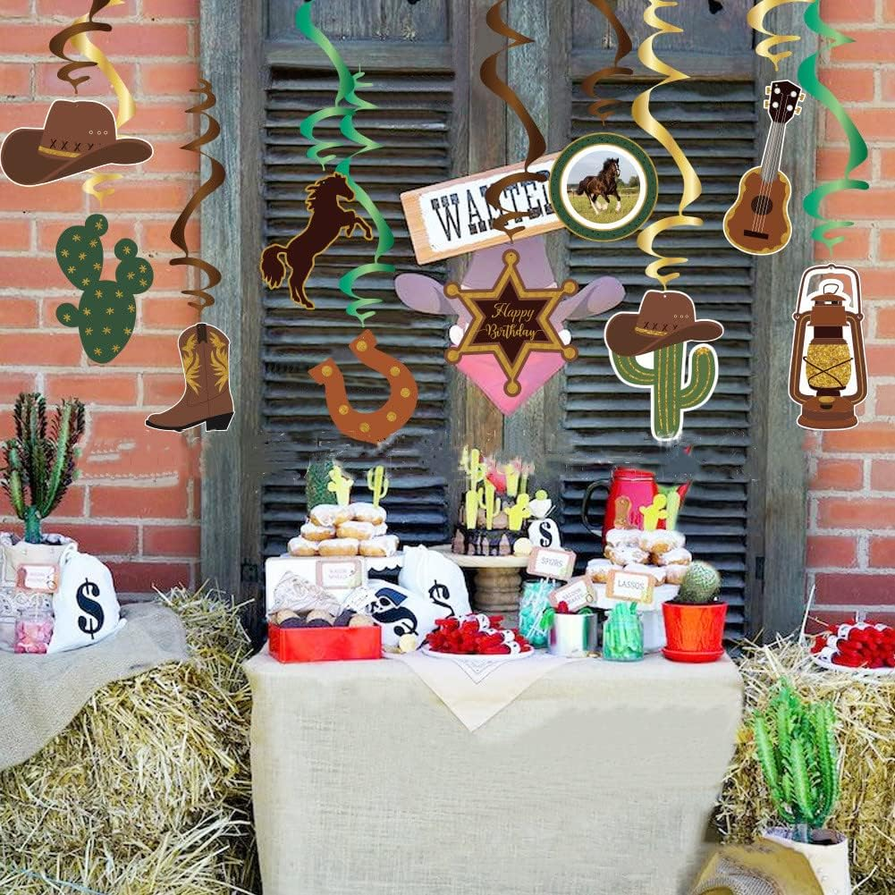 36 Pcs Rodeo Banner Western Cowboy Hanging Swirls Cake Toppers for Birthday Party Supplies image number 2