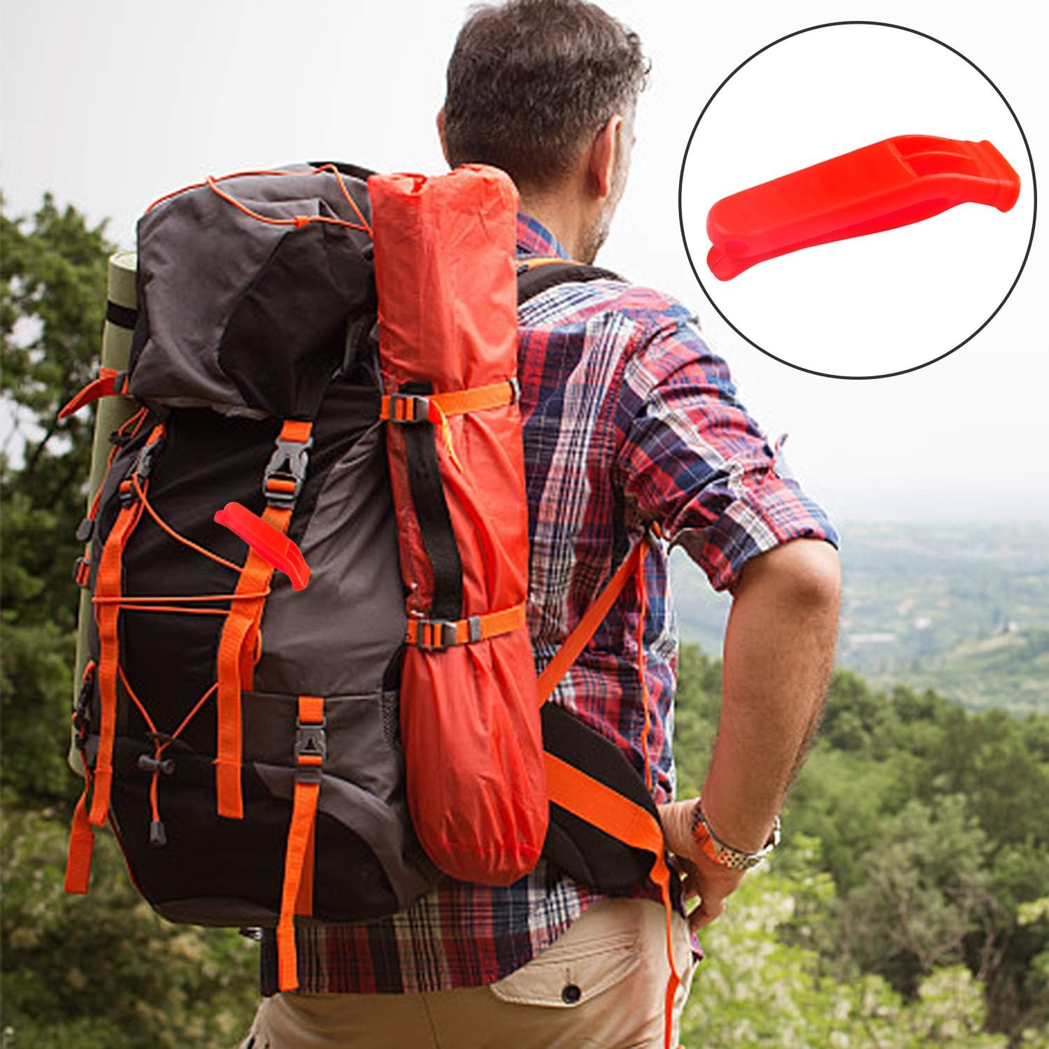 AUGSUN 40 Pcs Emergency Safety Whistle Plastic Whistles Set with Lanyard,Red and Orange image number 1