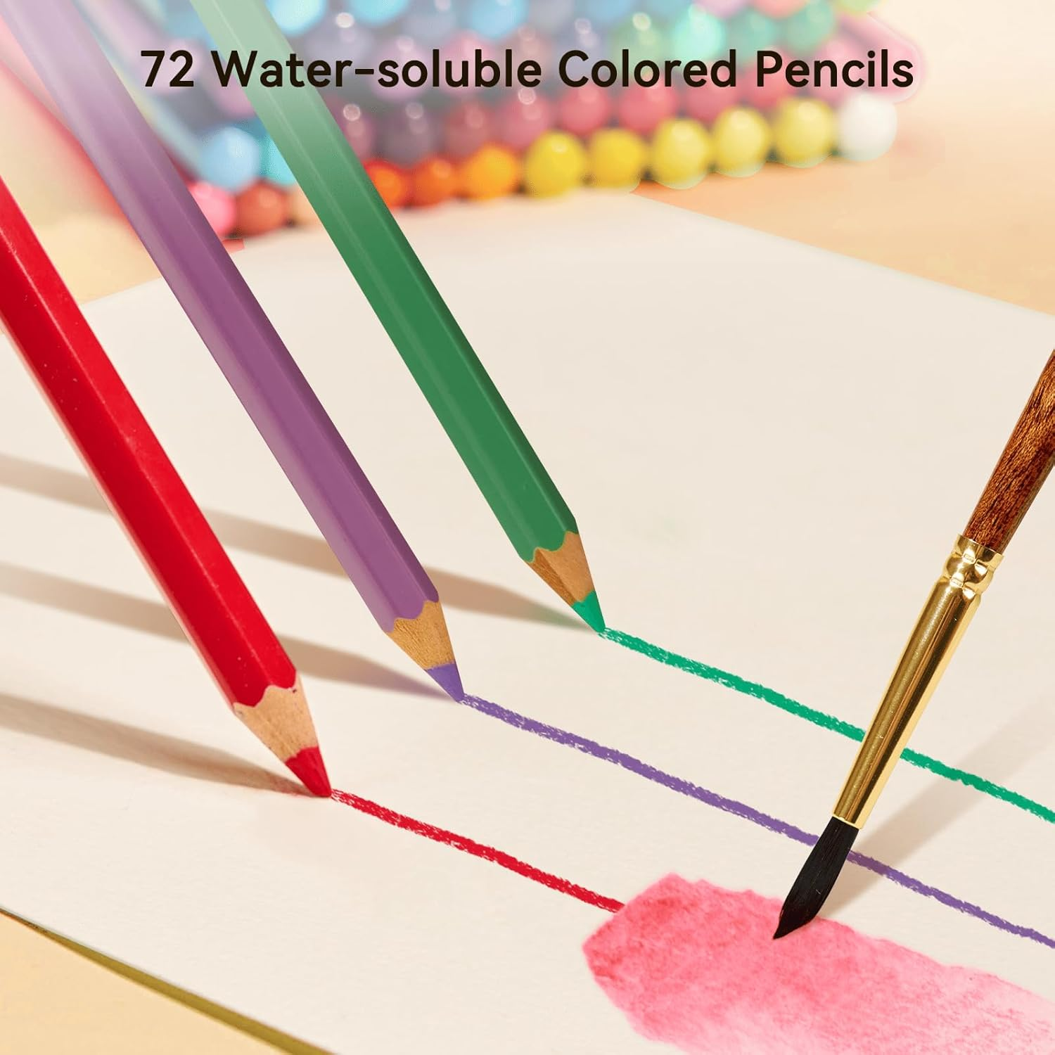 Arrtx 72 Colors Water-Soluble Colored Pencils Set with Nylon Brush - Premium Quality Watercolor Pencil Art Supplies for Drawing, Sketching, and Coloring image number 4