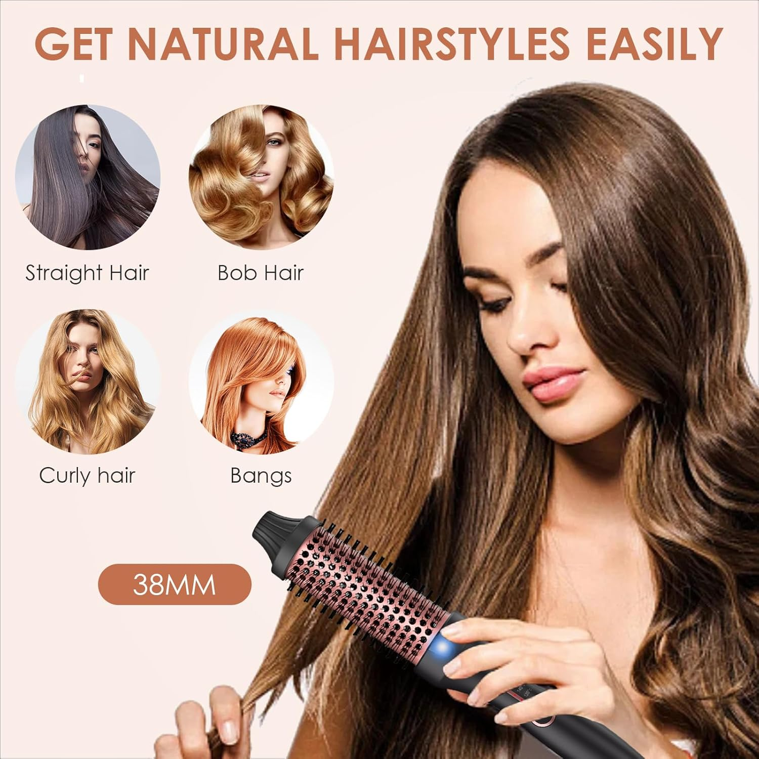 Thermal Brush 3 in 1, Thermal Brush, Thermal Brush 38 Mm Ionic Curling Brush Heats to Create Natural Curls, Increase Hair Volume, round Brush Heat Brush image number 4