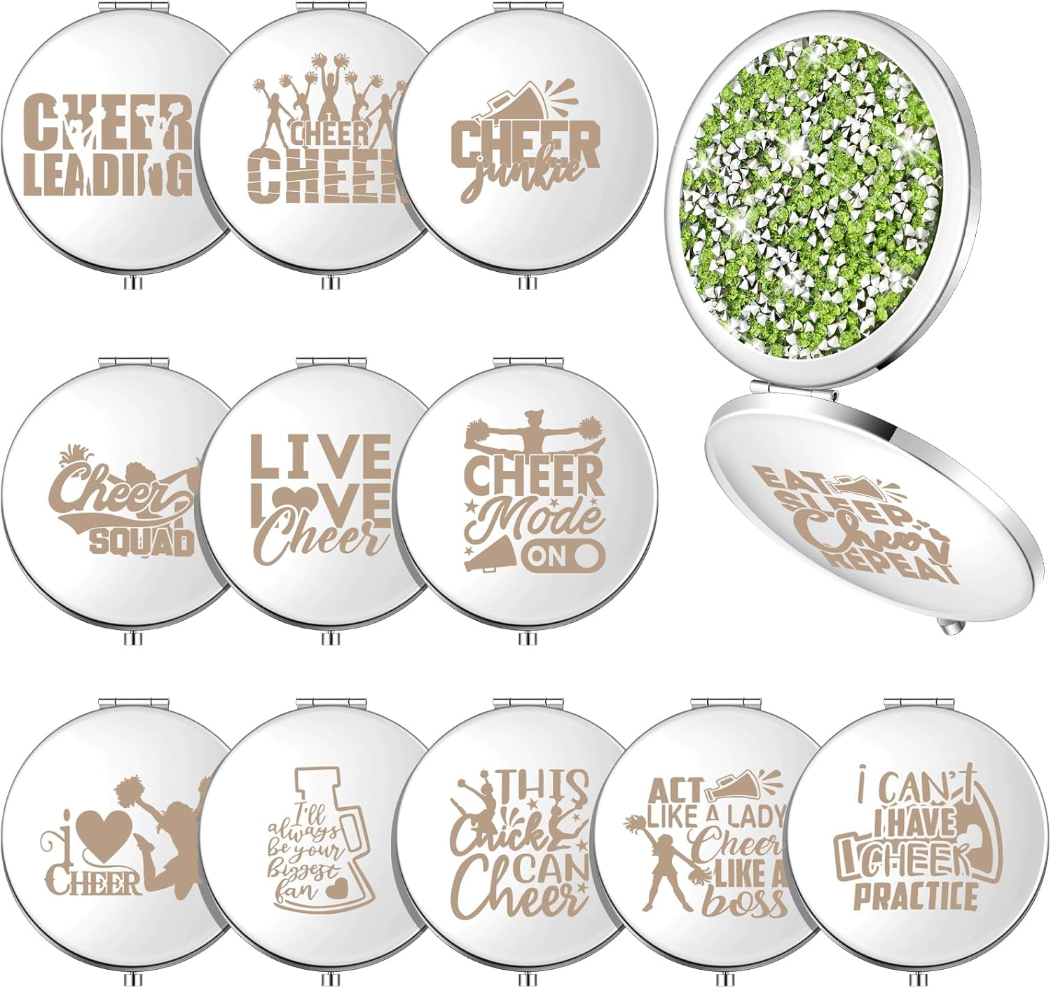 Sintuff 12 Pcs Cheer Gifts for Cheerleaders Cheerleading Compact Mirror Bulk Cheer for Coach Cheerleader Gifts Folding Pocket Cosmetic Purse Mirror for Cheer Team Mirror Accessories (Red, Silver)