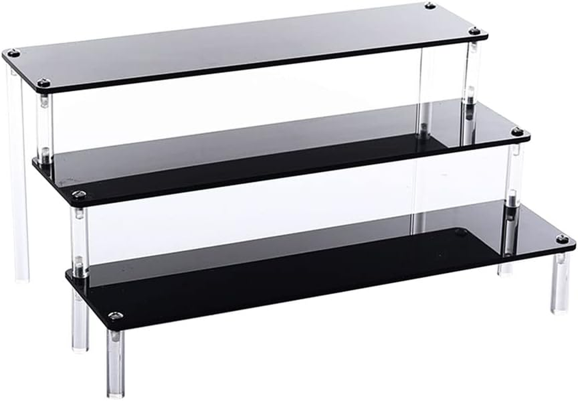3 Tier Acrylic Display Stand, Black Acrylic Display Stand,Perfume Makeup Dessert Display Stand, Steps Dessert Table Standsm,For Decoration and Organizer Activity(30*8 Black) image number 1