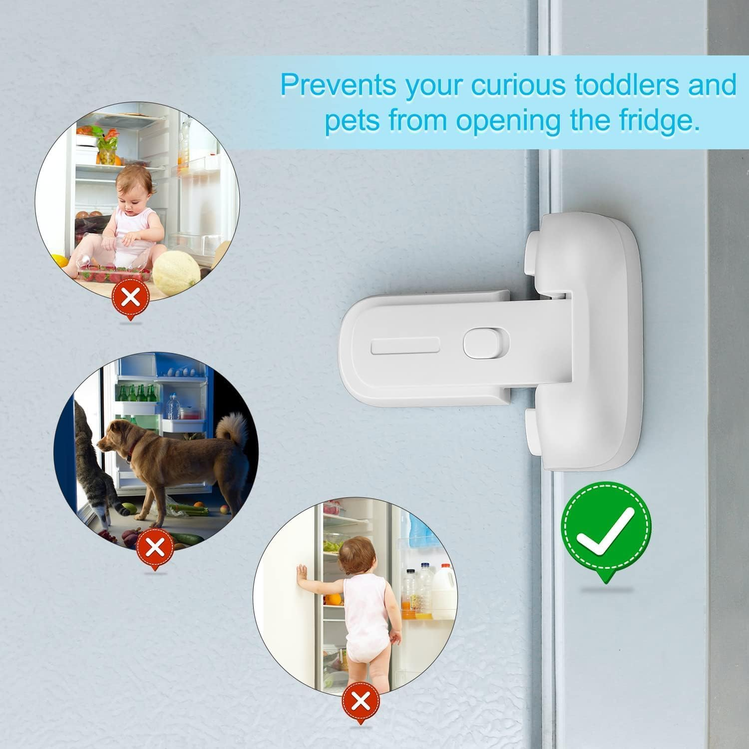 Refrigerator Lock, White Refrigerator Lock for Kids, Child Proof Refrigerator Freezer Door Lock, Child Proof Cabinet Locks, Fridge Lock for Toddlers and Kids, No Tools Need or Drill image number 1