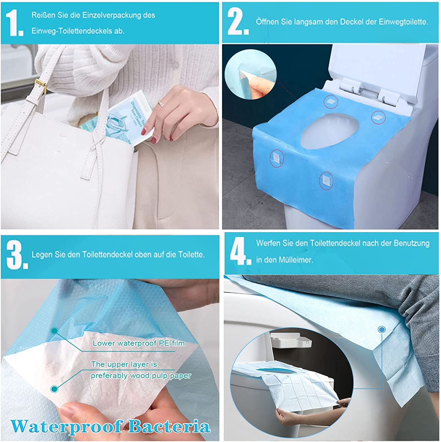 Toilet Seat Covers Disposable 50Pcs, Portable Toilet Seat Cover, Ecological Antibacterial Universal Potty Shields, Biodegradable Paper, Waterproof, Individually Packed for Travel, Kids and Adults image number 3