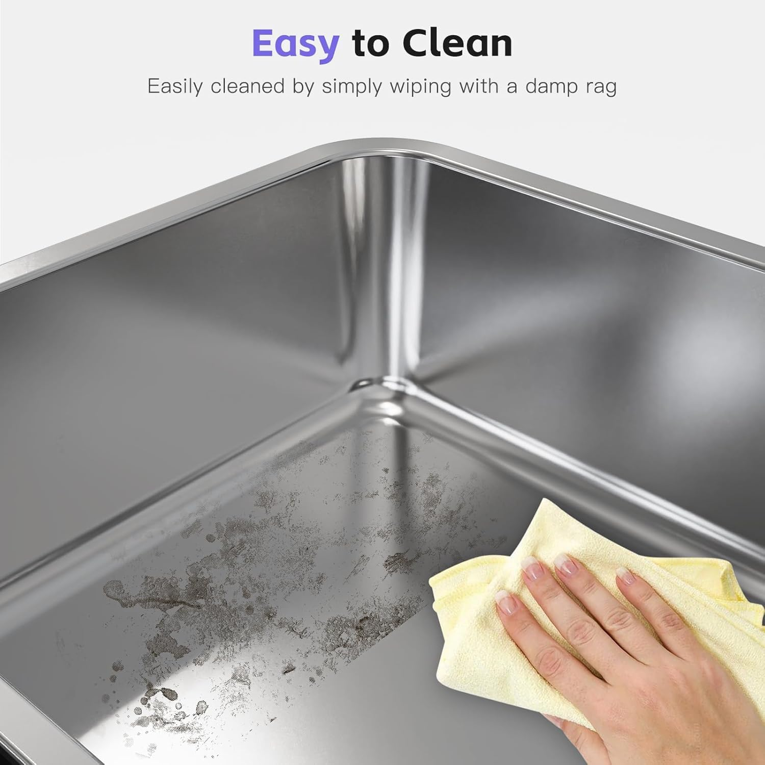 Stainless Steel Cat Litter Box, 50L X 35W X 15H CM for Kitty Large or Small Cat, Animals Potty Toilet, Non-Sticky, Easy to Clean, Anti-Urine Leakage