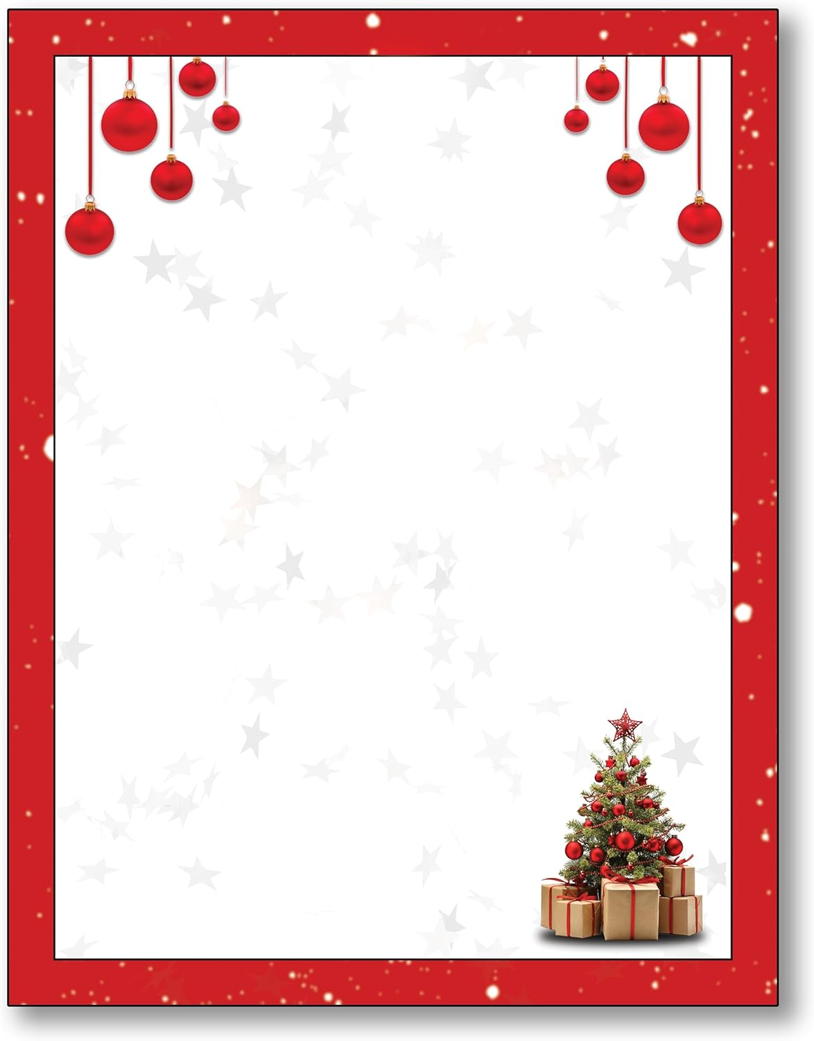 Red Bulbs & Christmas Tree Stationery Paper - 80 Sheets of Letterhead for Winter & Holiday Events image number 1
