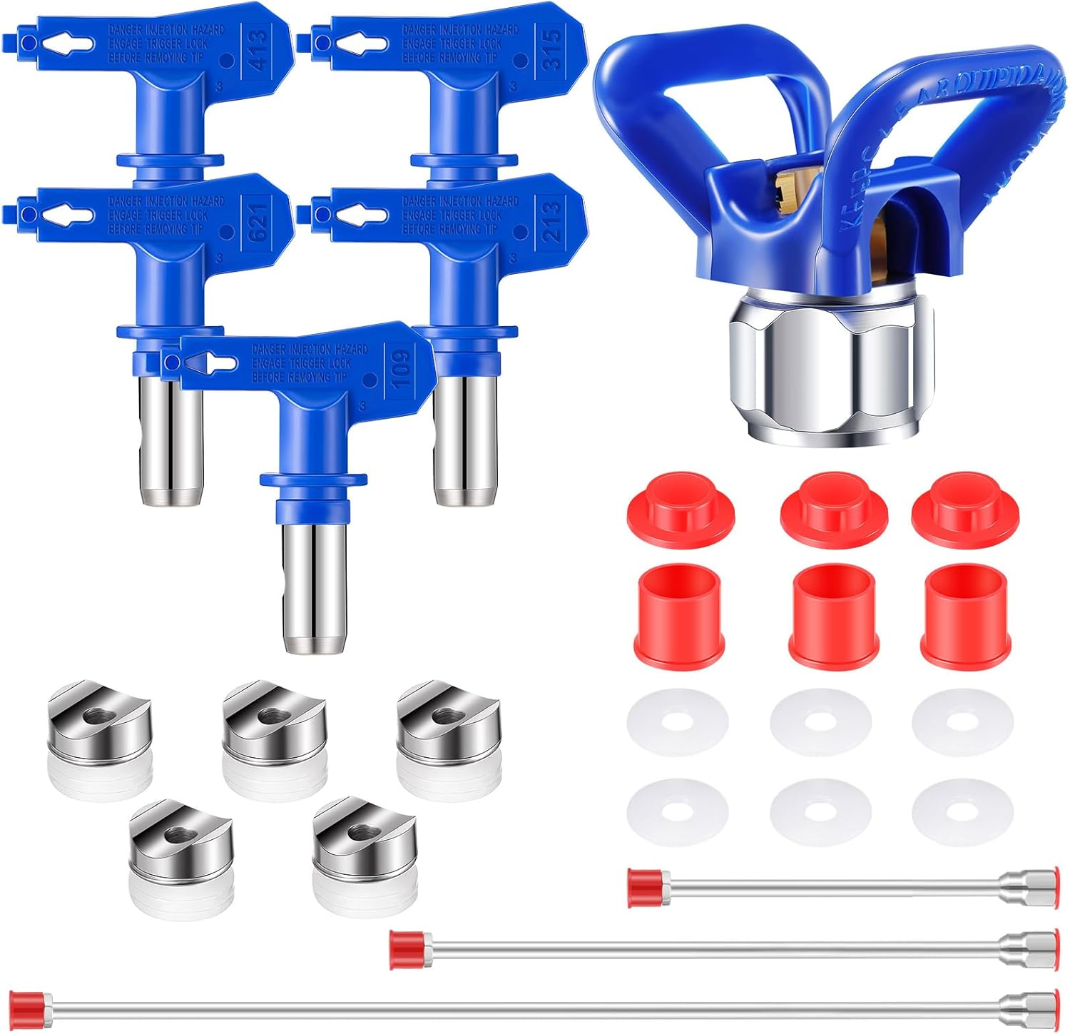 9 Pieces Paint Sprayer Airless Reversible Spray Tip Nozzles Airless Sprayer Nozzles and Spray Gun Tip Extension with Red Guard Pole Rod and Paint Tips (109, 213, 315, 413, 621) image number 6
