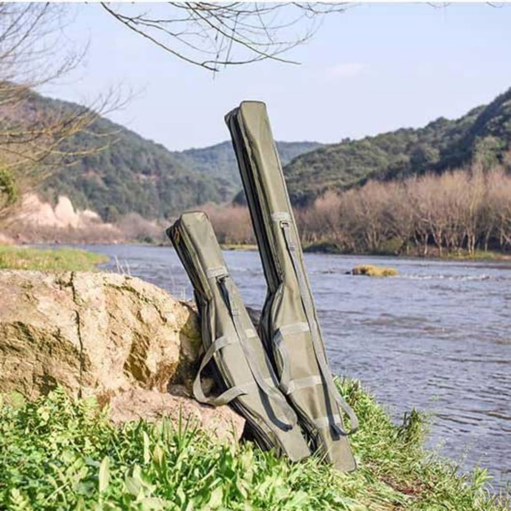 Canvas Folding Fishing Rod Bag Fishing Pole Case Fishing Tackle Gear Travel Case,Collapsible Portable Foldable Fishing Rod Carrier Fish Pole Tools Storage Bag,For Traveling/Boat/Lake Fishing image number 4