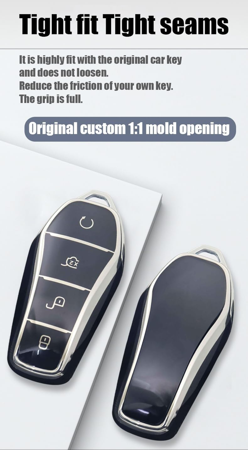 TPU Key Fob Cover with Keychain Fit for BYD Han Ev Tang Dm / Qin plus 4 Button Key Case Protector Key Cover Purple - Black image number 2