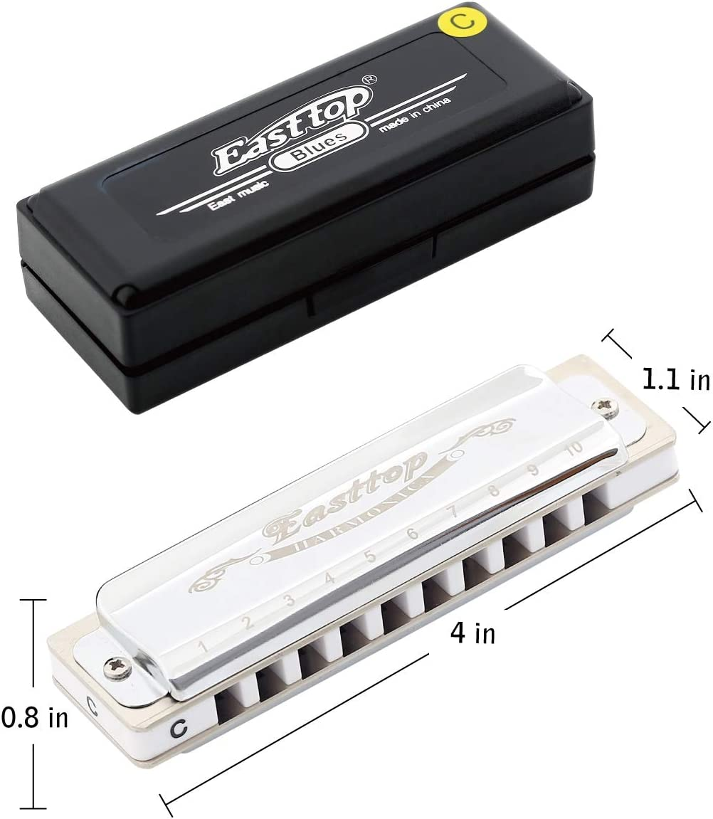 East Top Harmonica Key of C, Silver 10 Holes Diatonic T008 Harp Mouth Organ Harmonica for Adults,Professionals, Beginner, Students and Kids image number 4