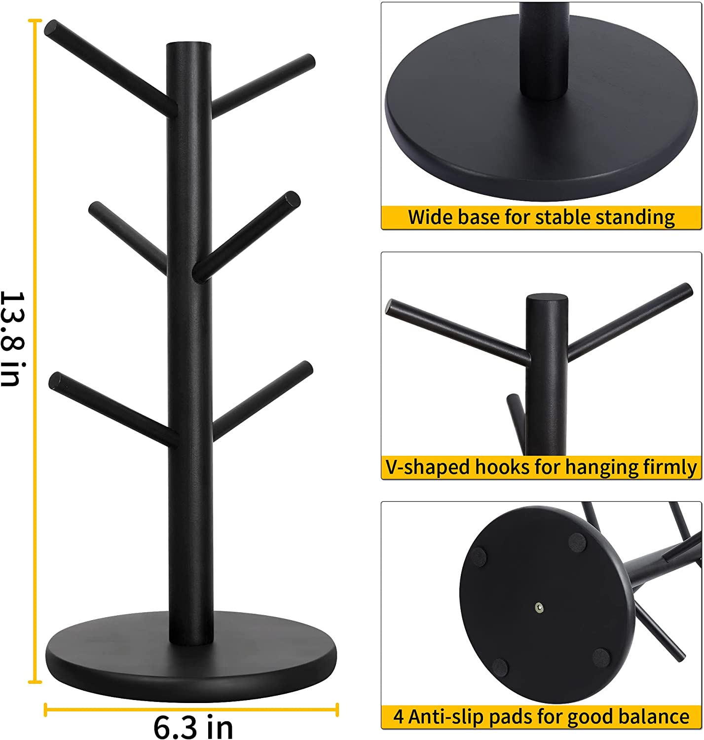 Mylifeunit Mug Holder Tree (Black) - Yellow image number 5