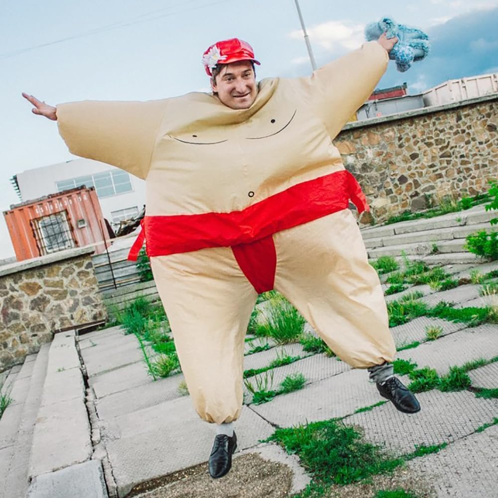 Inflatable Sumo Wrestler Suit Costume for Adult Blow up Halloween Party Fat Suit Fancy Families Member Game