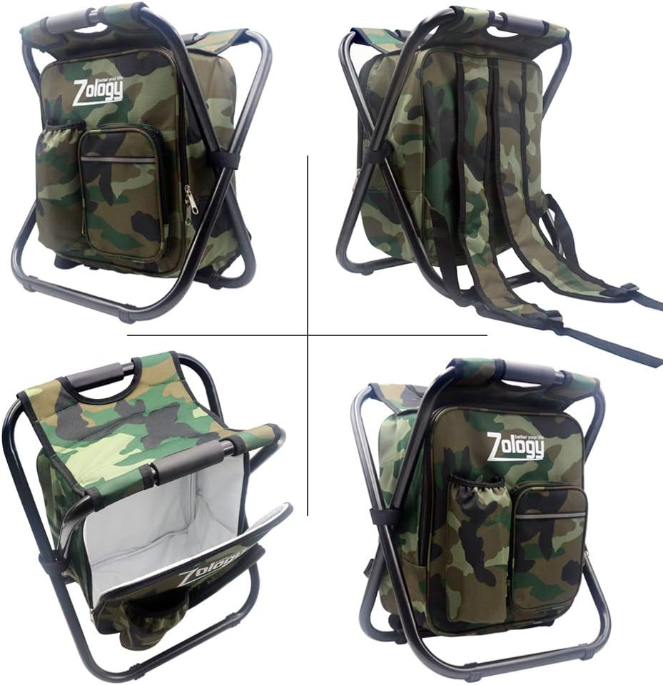 Folding Camping Chair Stool Backpack with Cooler Insulated Picnic Bag, Hiking Camouflage Seat Table Bag Camping Gear, Outdoor Fishing Hunting Gifts for Men image number 1