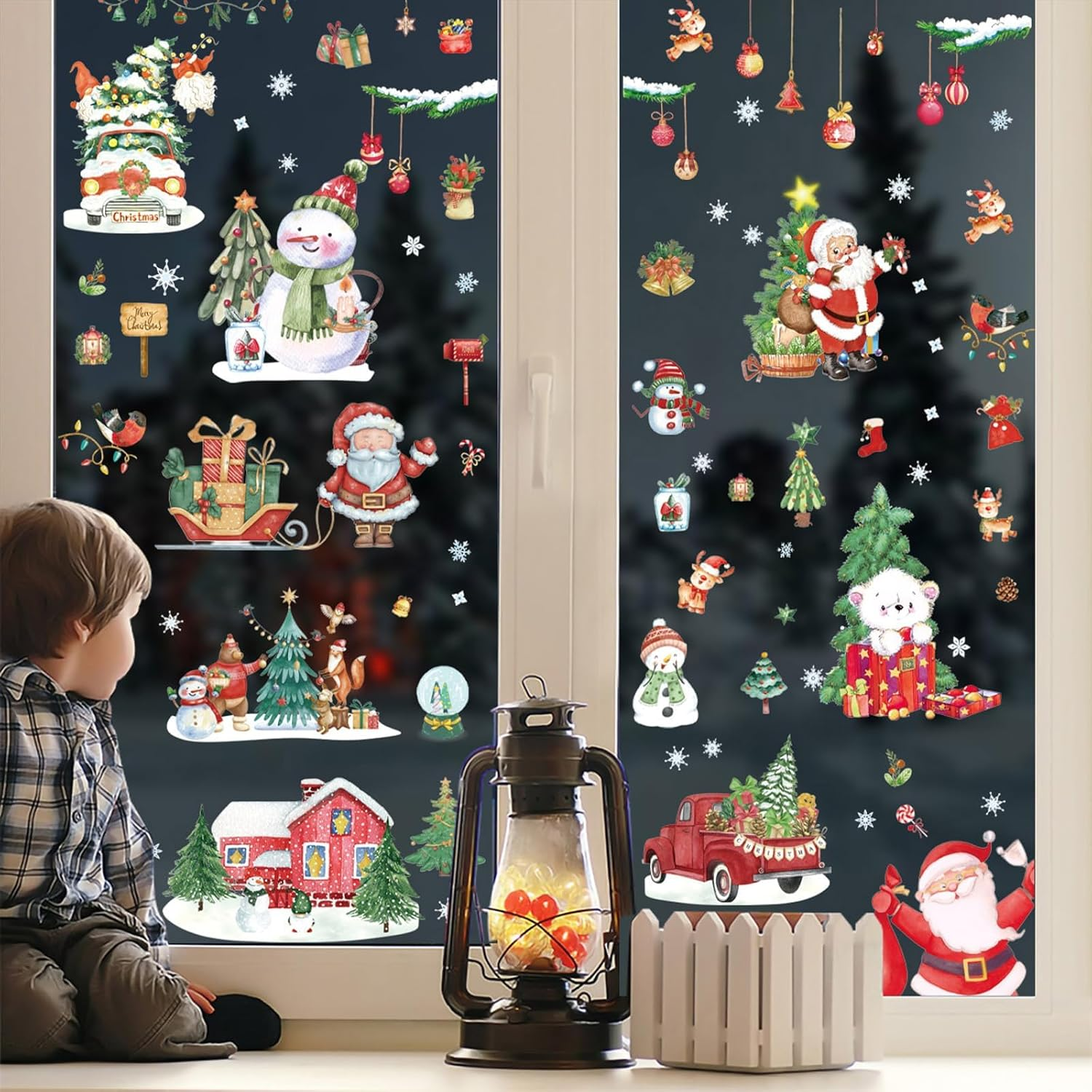 12 Sheet 260 Pcs Christmas Window Decals Stickers for Glass, PVC Double Sided Static Clings for Christmas Glass Decoration, Xmas Window Decals Gingerbread Stickers for Party Home Office Decor image number 4