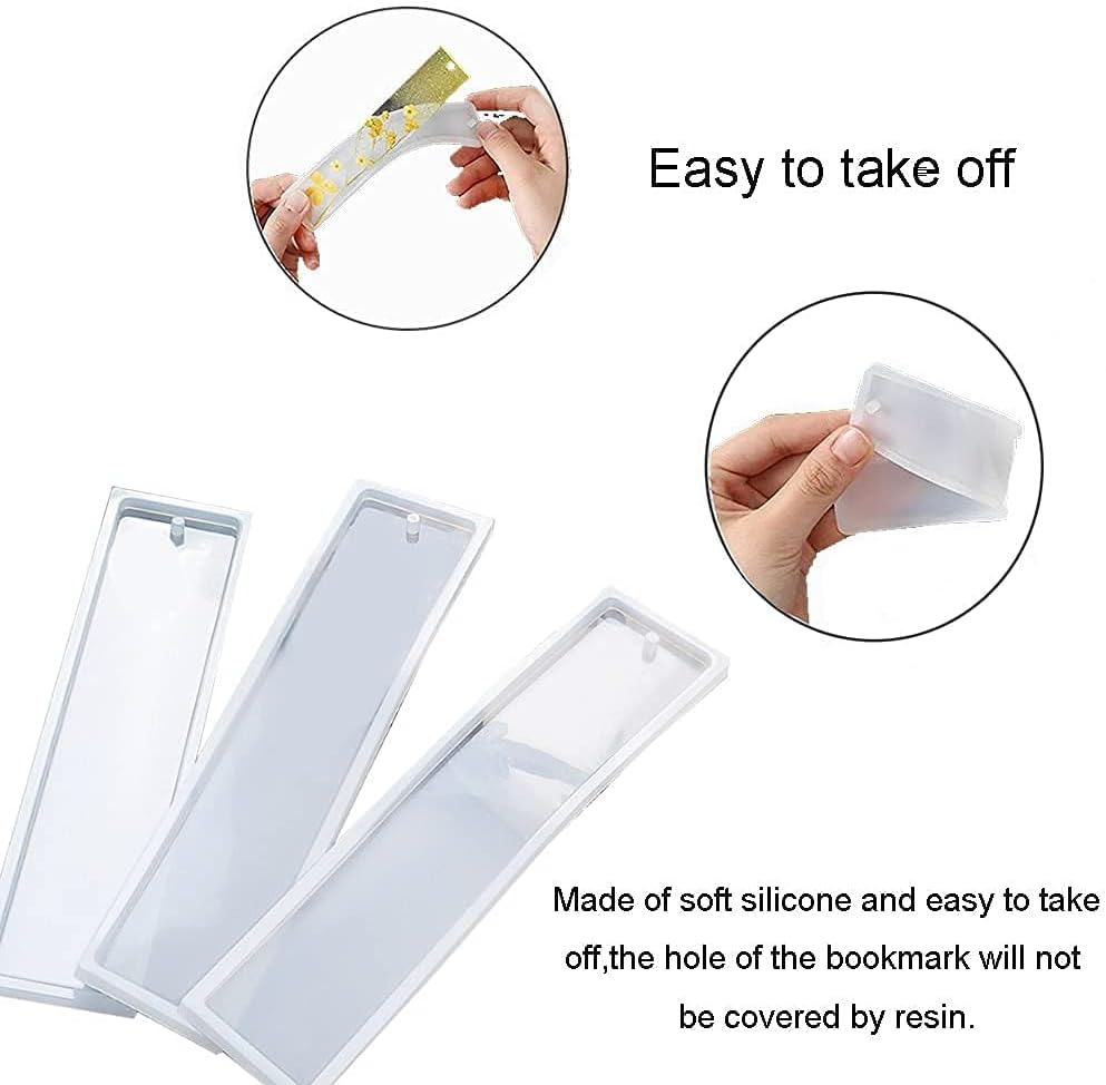 12Pcs Bookmark Mold with Tassels, Betterjonny 2 Sizes Silicone Rectangle Mold with 100Pcs Colorful Tassels DIY Resin Bookmark Molds for Jewelry Craft Key Chain image number 2