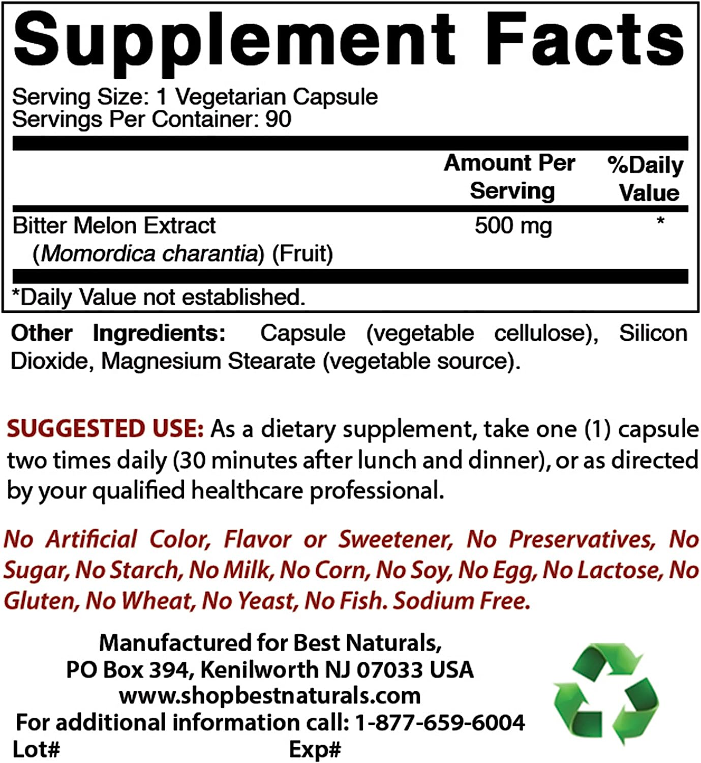 Best Naturals Bitter Melon Extract 500Mg 90 Veggie Capsules image number 2