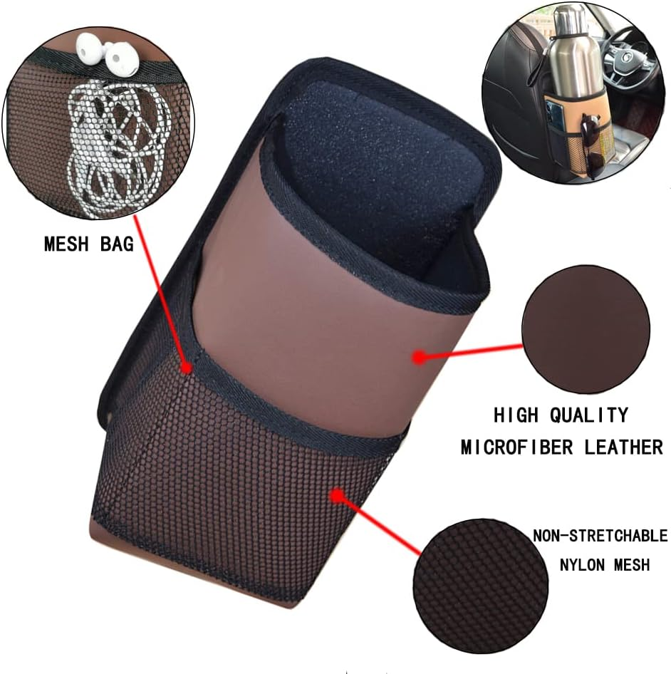 2 in 1 Large Cup Holder, 80 Oz Auto Water Bottle Holder Bag, Bottles & Big Drinks. Hanging Multi-Function Mini Car Seat Side Organizer, Phones, Stuff Holder with Mesh Pocket for Cars, SUV & Truck