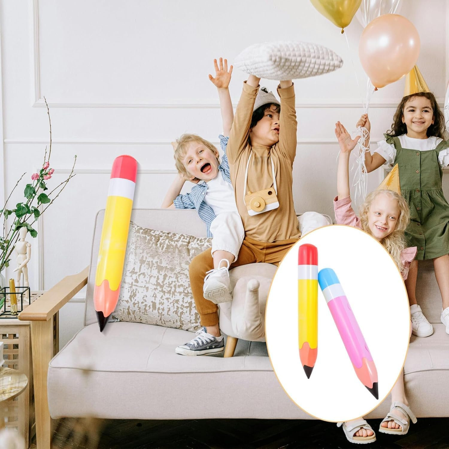 2Pcs Inflatable Crayon Balloon Large Blow Crayon Pencil Prop Giant Fun Pretend Game Decoration Children'S Birthday Baby Shower Art Party Gift image number 6