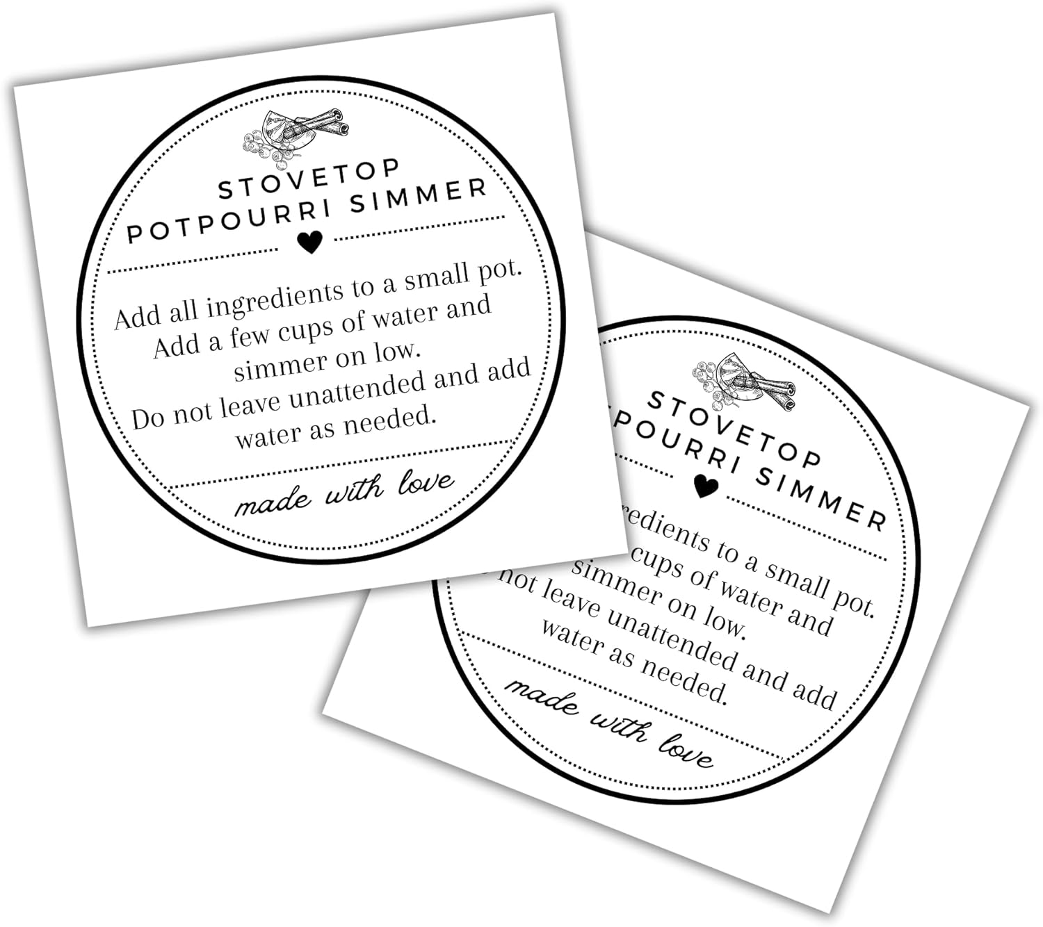 Stovetop Potpourri Instruction Label | 30 Pack 2.5&rdquo;X2.5&rdquo; Square Card Hang Tag for Package Stove Top Simmer Christmas Holiday Home Scent Use with Glass Saucepan Stove-Top Steamer Pot image number 2