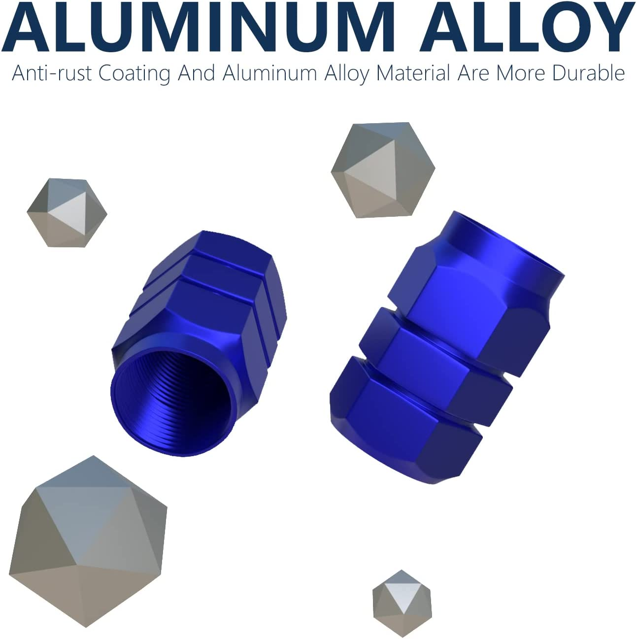 BOROLA Car Tire Valve Stem Caps with Hexgon Style(Blue, Pack of 5) image number 2