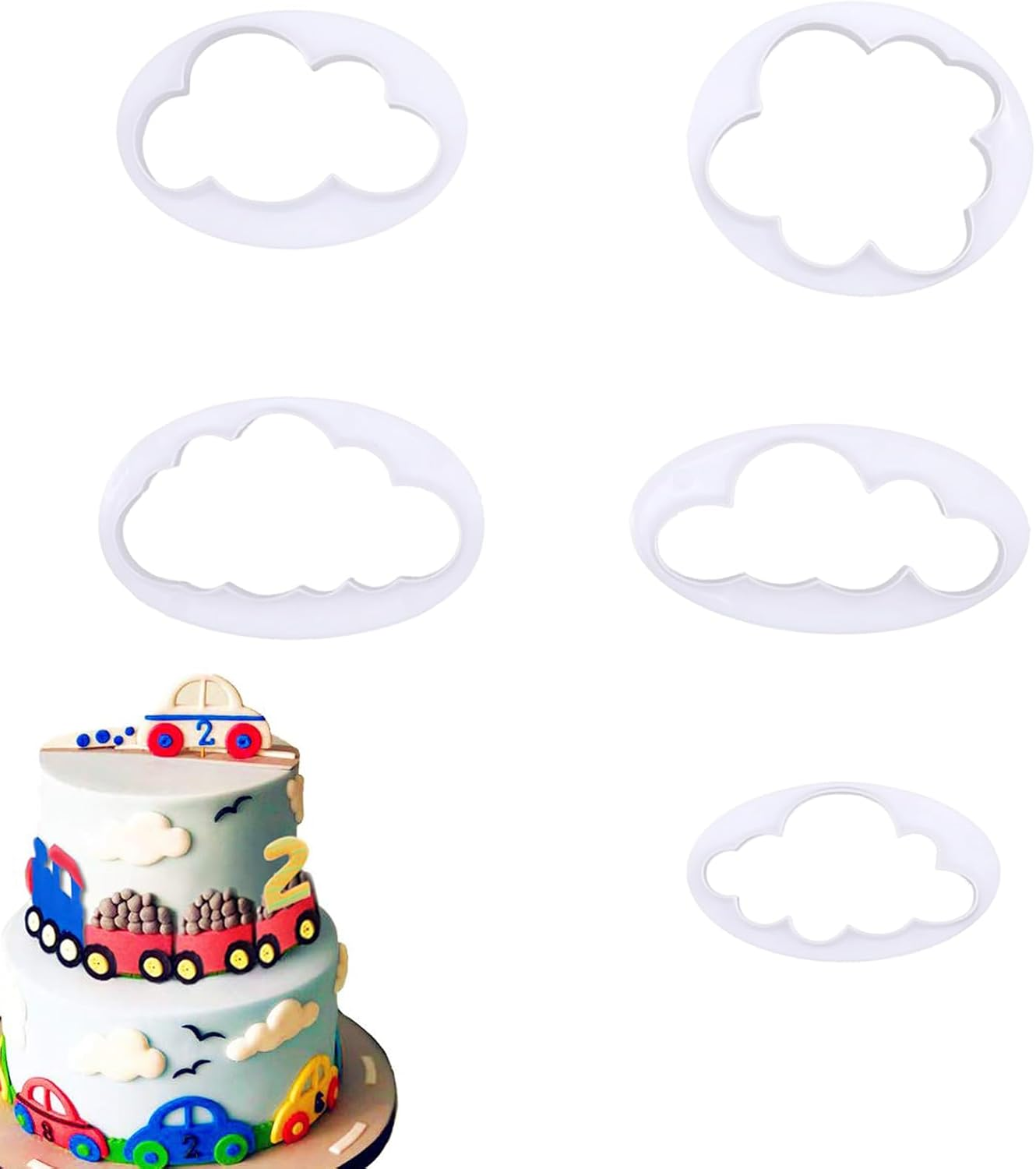 5PCS Cloud Cookie Cake Cutter Cloud Shape Mold Cake Decoration,Plastic Fondant Cutter,Baking Accessory Embossing Tool,For Baking Room Coffee Shop Birthday Wedding Children DIY Cookwar image number 5