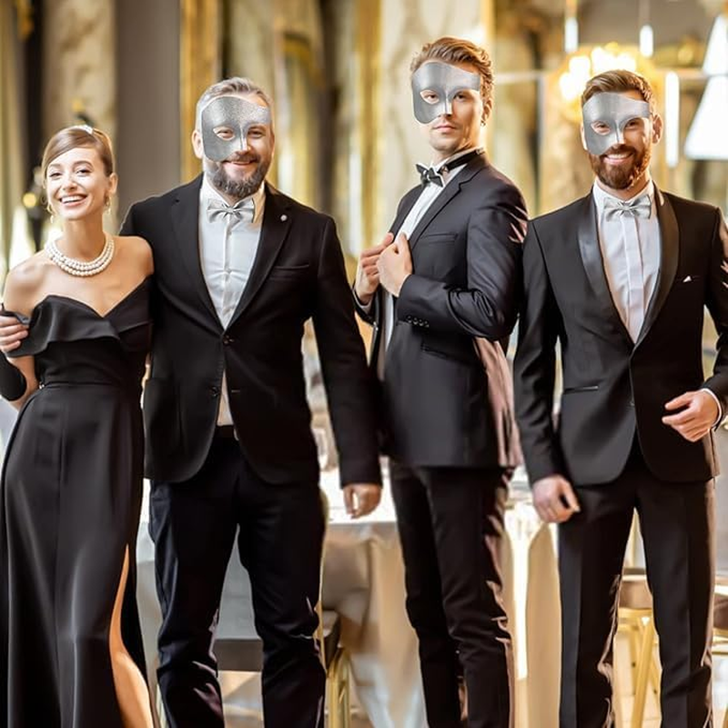 Masquerade Mask for Men Half Face Mask with Bowtie &ndash; Halloween Masquerade Mardi Gras Party，Comfortable Makeup Ball Performance Props image number 3