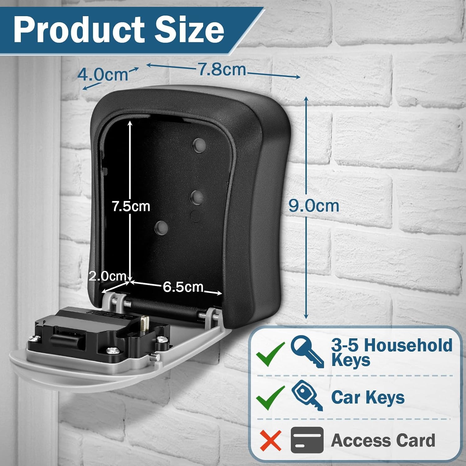 Key Lock Box 4-Digit Combination, for outside Wall Mounted Waterproof, Storage Lockbox Safe Outdoor with Resettable Code image number 3