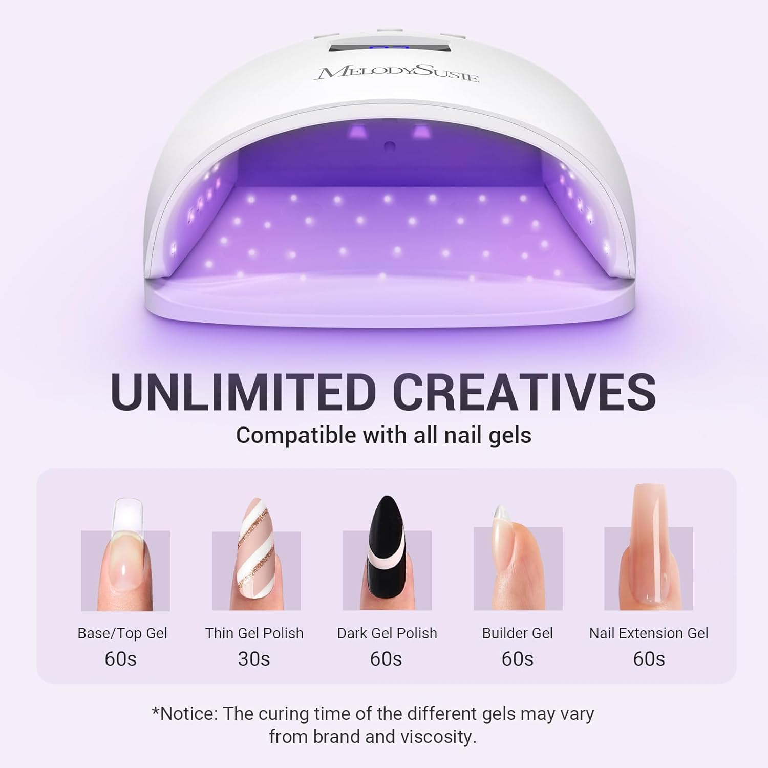 Melodysusie 54W UV LED Nail Lamp, Professional LG Chip Gel Nails UV Light Dryer with 30 Dual LED UV Beads, Power Saving Mode, 3 Timer Setting, Sensor, Detachable Tray for Polygel, Gel Polishes image number 2