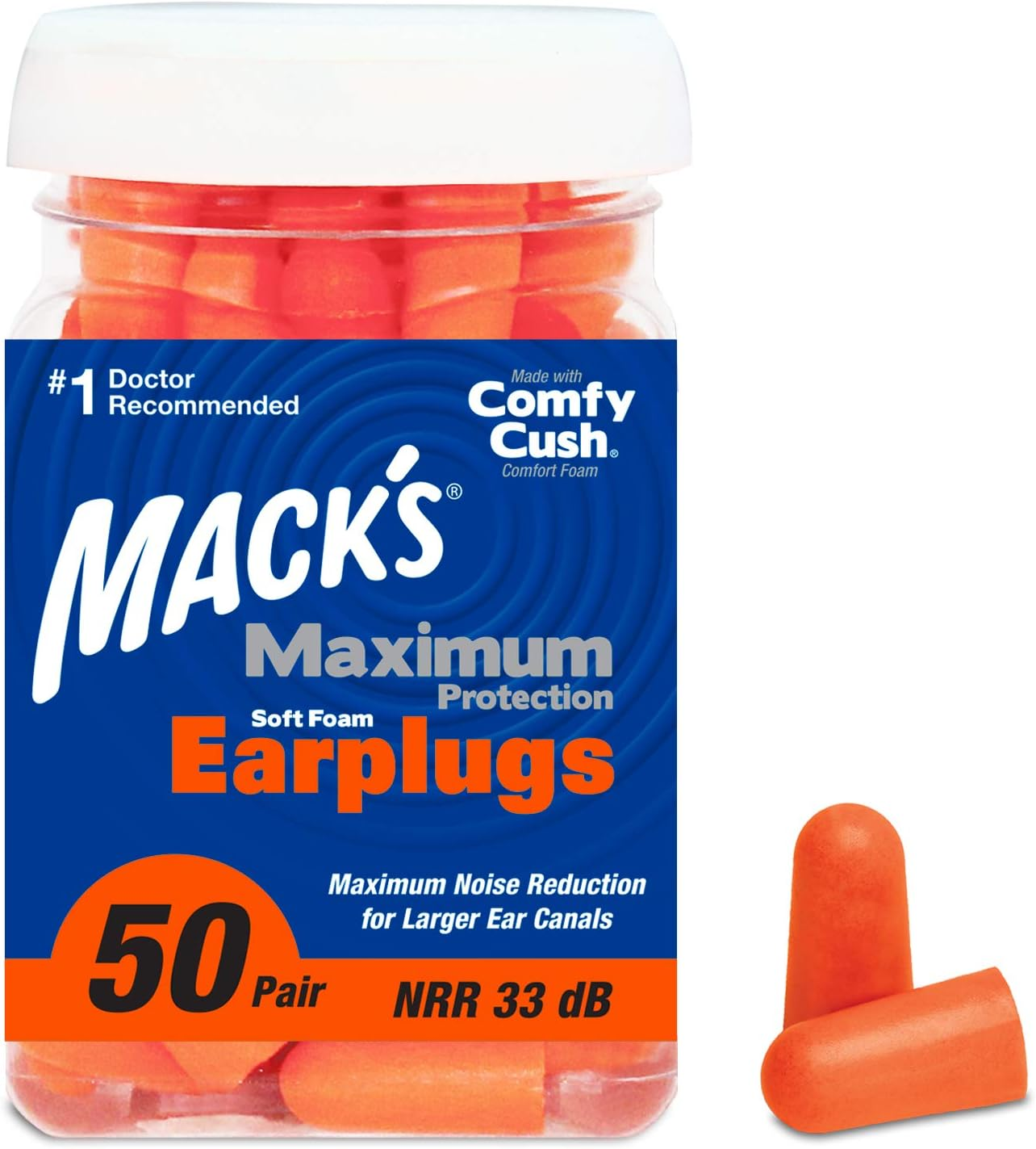 Macks Maximum Protection Soft Foam Earplugs, 50 Count, 50 Pair, Orange (BD10922) image number 4