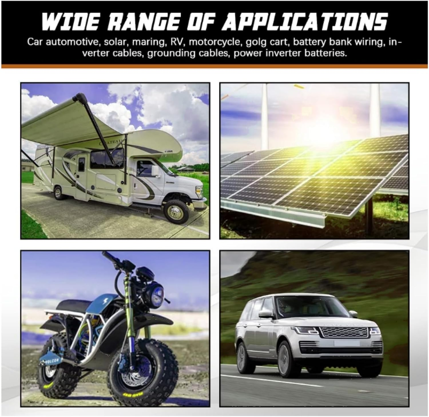 2PCS 3/8" M10 Battery Cable Set,50Cm 5AWG Copper Power Inverter Cables with Terminals for Car, Vehicle, RV, Solar Application and More(Red+Black image number 5