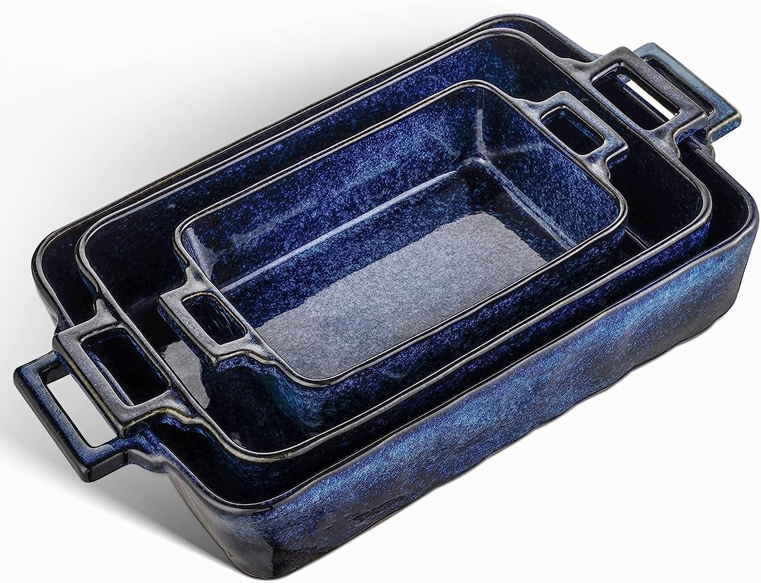VICRAYS Ceramic Bakeware Set, Porcelain Rectangular Lasagna Pans Casserole Dish Set for Baking, Cooking, Kitchen, Cake Dinner, Banquet and Daily Use, 3 PCS, 15 X 8.5 Inches(Blue) image number 4