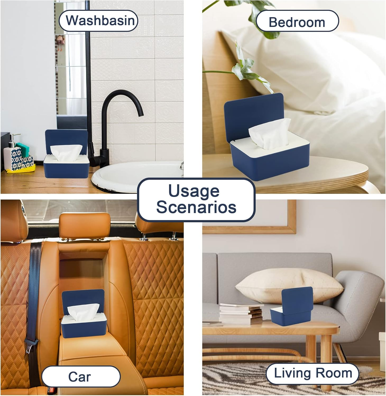 NOVWANG Wipes Dispenser Large Capacity Baby Wipes Holders Case Keeps Wipes Fresh Wipes Container with Silicone Non-Slip Pad, Dustproof Tissues Wipes Case with Lid (White-Blue) image number 3