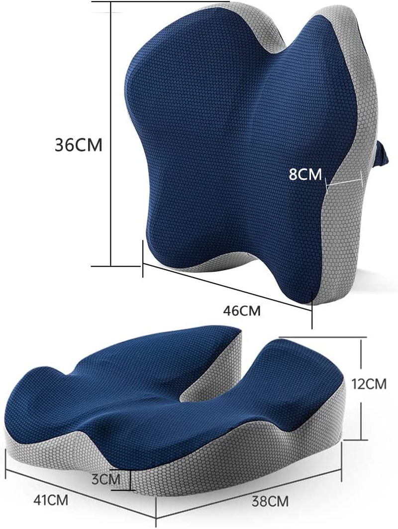 Ergonomic Office Chair Seat Cushion and Lumbar Support Pillow Combo Set, 3D Design, Breathable Cover, Adjustable Straps, Ideal for Low Back Pain Relief and Long Sitting Hours, Navy image number 1