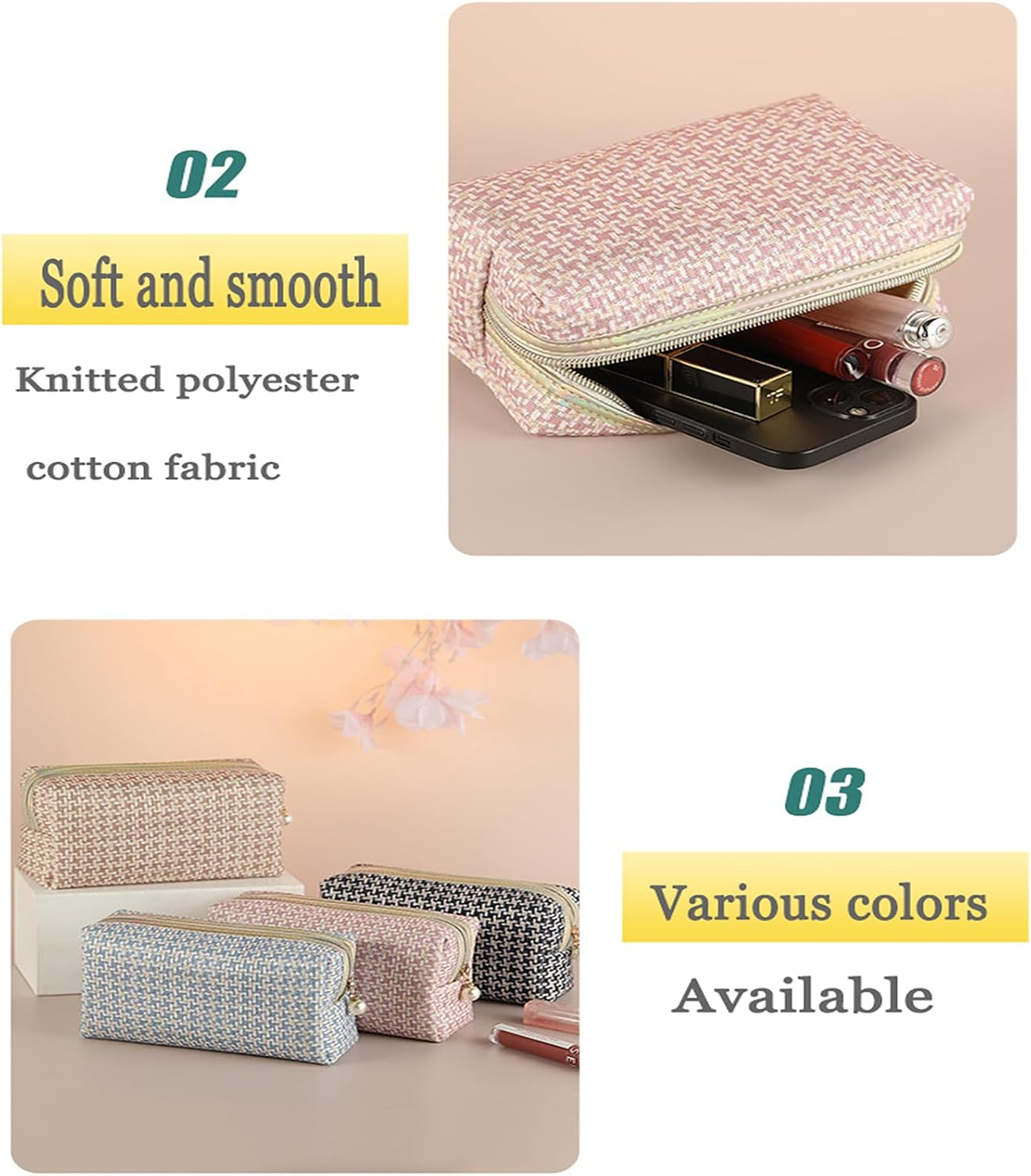 Checkered Makeup Bag for Purse Portable Zipper Make up Pouch Small Cosmetic Case for Travel Accessories(Blue)