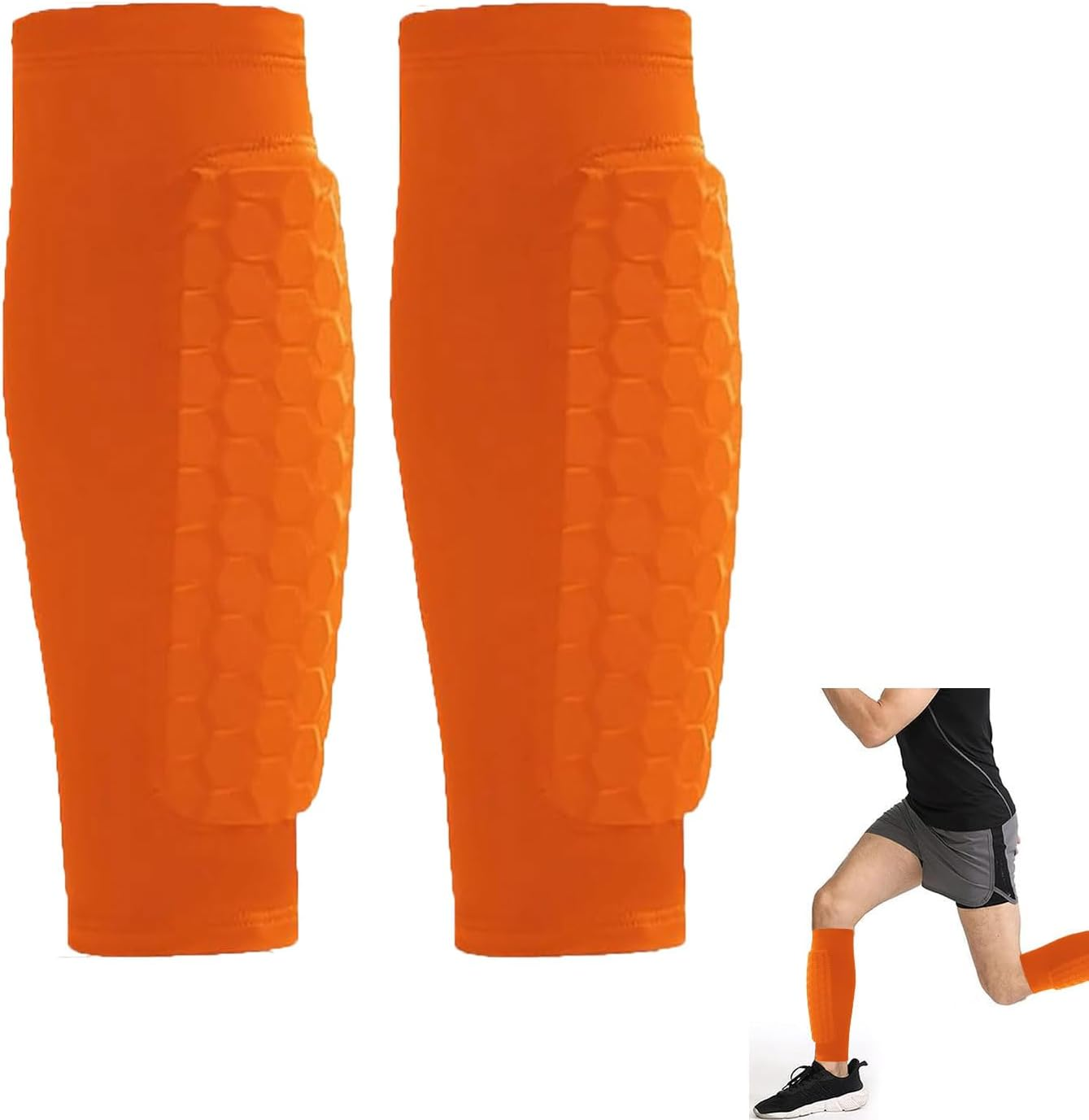 Shin Guards for Soccer, Lightweight Shin Pads for Kids Youth & Adult - Football Shin Defender Protective Gear, Comfortable Breathable Leg Guards. (2, Orange, Large) image number 6