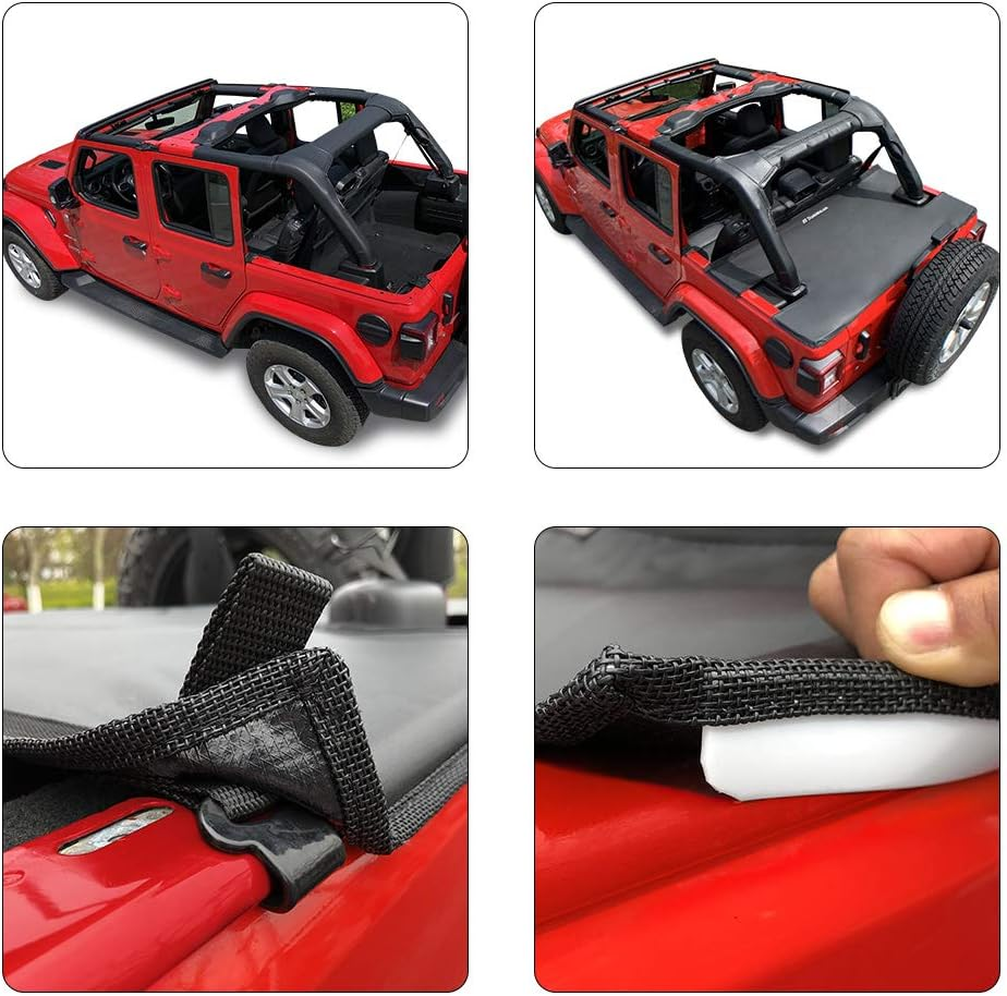 Shadeidea Jeep Wrangler Tonneau Cover JLU 4 Door Rear Trunk Cover Cargo Vinyl Cover for 2018+ JL Unlimited Tailgate Ton Cover-Black-3 Years Warranty