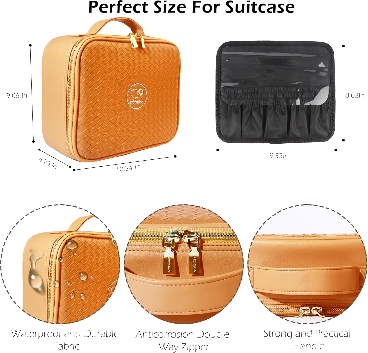 MOMIRA Travel Makeup Bag Cosmetic Bag Makeup Organizer Bag with Lighted Mirror, Adjustable Brightness in 3 Color Scenarios, Waterproof Makeup Train Case, Gift for Women - Apricot(Woven)