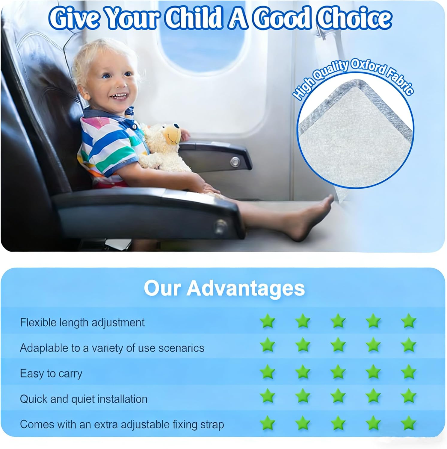 Airplane Seat Extender for Kids, Footrest & Toddler Airplane Bed, Oxford Cloth Airplane Toddler Bed, Toddler Travel Bed, Toddler Airplane Travel Essentials, Travel Seat Cushion for Kids